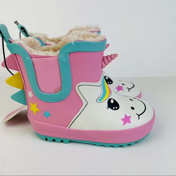 Lily and Dan Children’s Fur Lined Pink Unicorn Rain Boots Toddler’s Size 7/8 - Picture 2 of 12